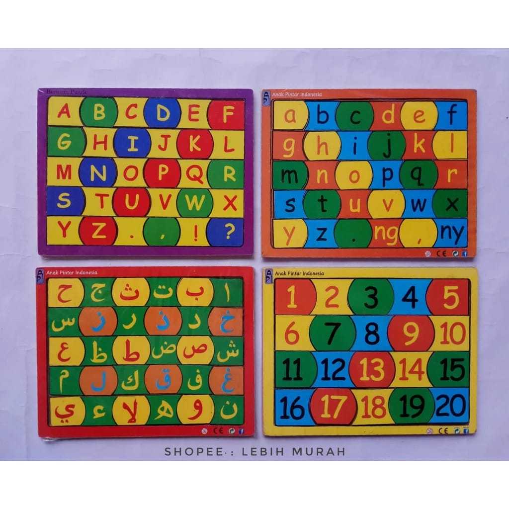 Puzzle Kayu Bongkar Pasang Huruf Angka Alfabet Hijaiyah / Mainan Edukasi Anak