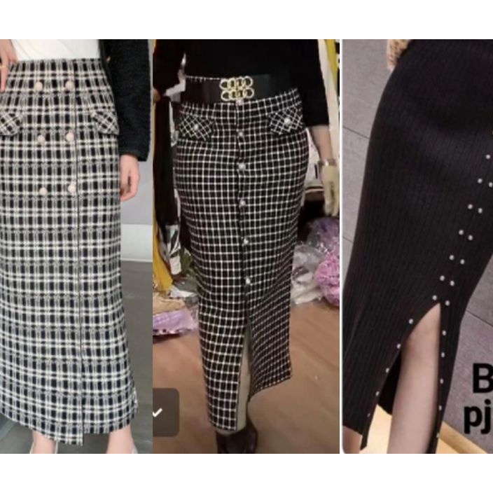 TERBARU rok rajut span import kancing mutiara fashion terbaru