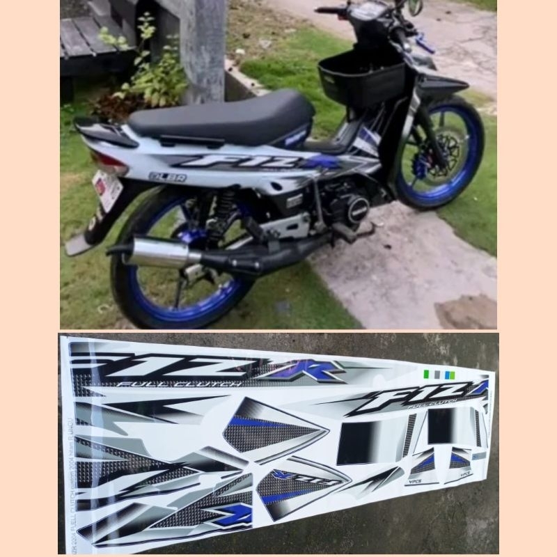 Sticker Striping Motor Yamaha Fiz r 2004 full clutch Custom hitam putih biru putih merah putih Print