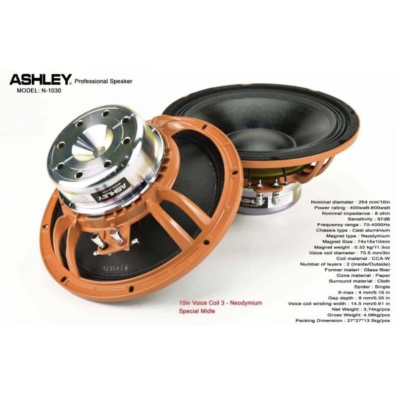 Speaker Component Ashley N 1030 Original 10 inch Neodymium N1030 Magnet Neo Maxx 800 Watt Mid Low 10in