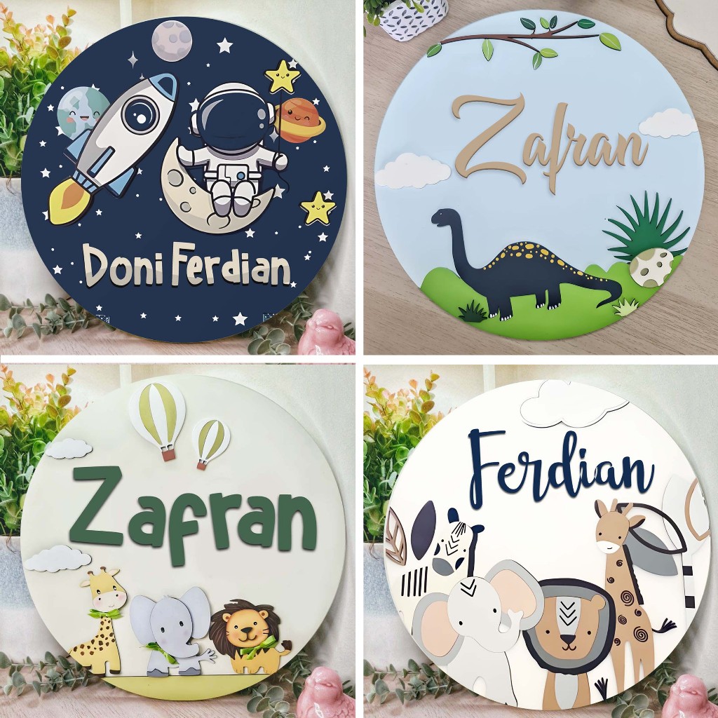 Hiasan Dinding Custom Nama Kamar Anak lucu Souvenir Kado Ulang Tahun