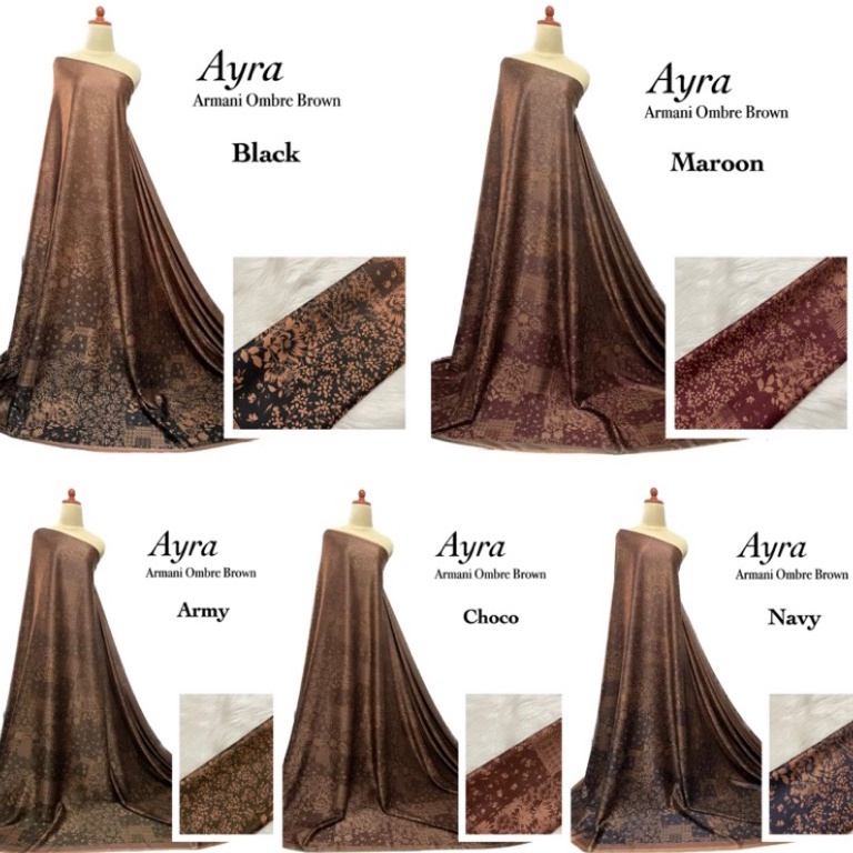 PAKET LENGKAP PROMO kain armani silk gradasi motif flower cantik  kain armani silk ombre brown  arma