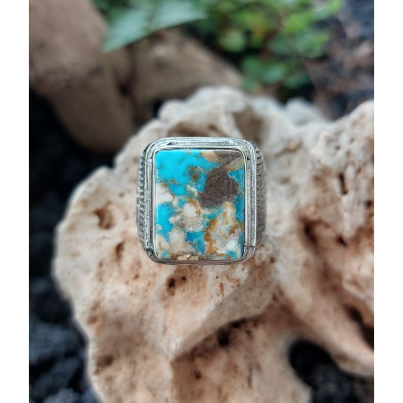 Cincin natural Turquoise/Pirus persia kotak  TKI002