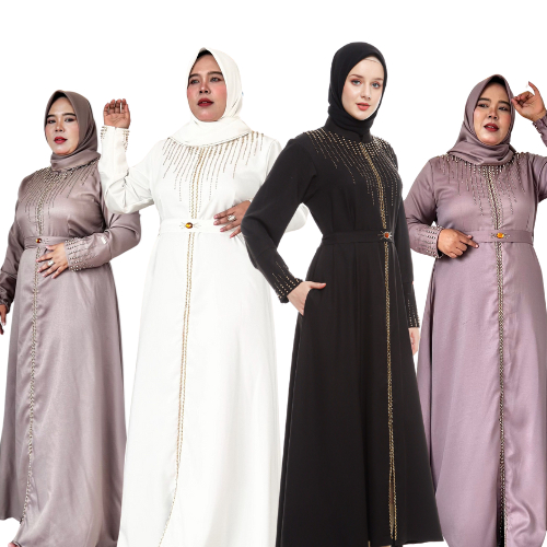 Shakila Abaya Hitam Turkey Gamis SET Hijab Syari Muslimah  Kombinasi Payet Dress Arab Saudi Hitam Pu
