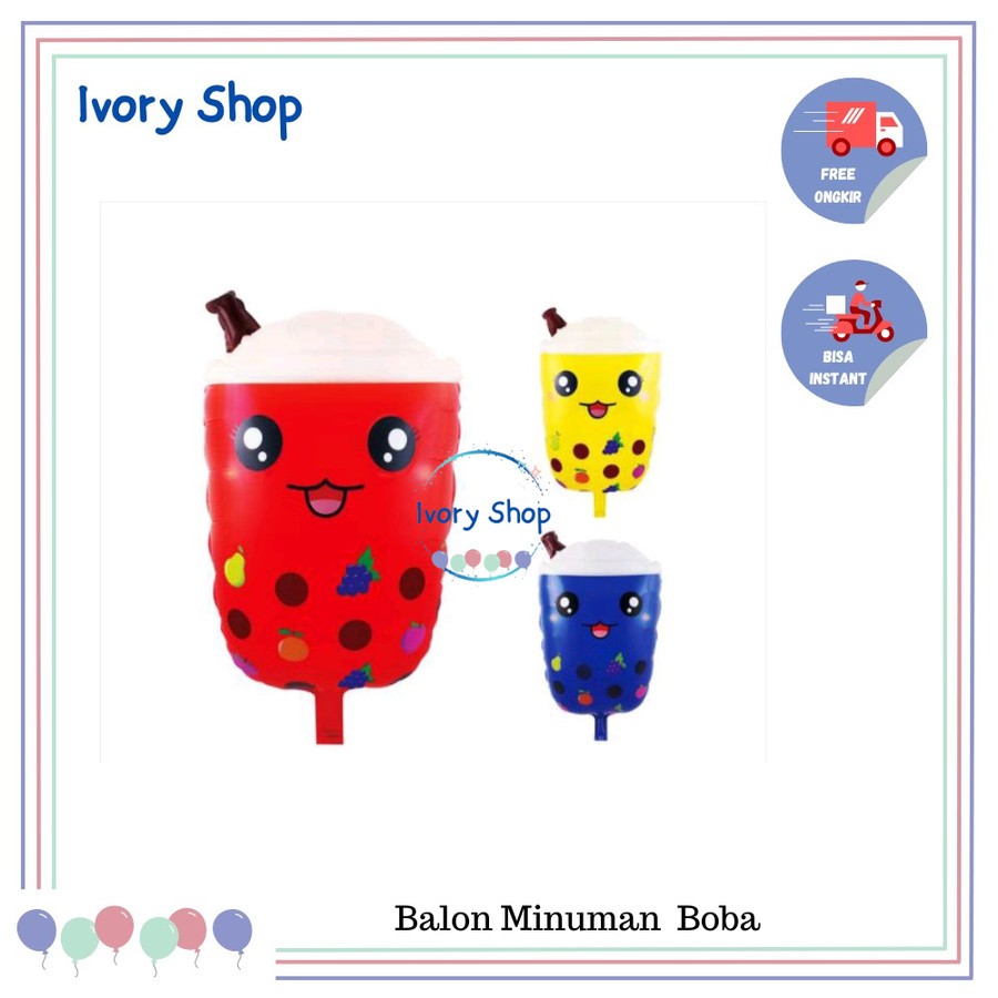 Balon Karakter Minuman Bobba Gelas Boneka Boba Gas Helium