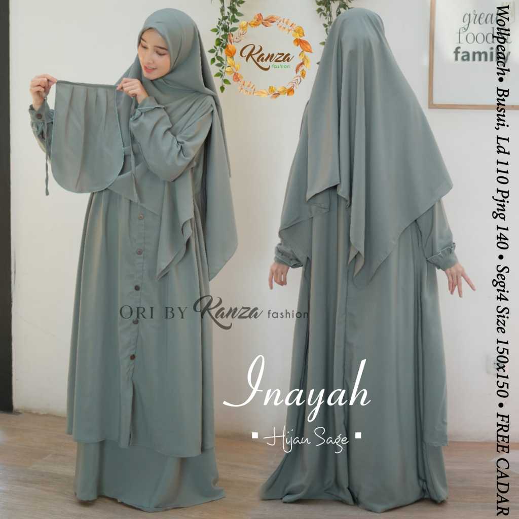 Set Baju Muslim Gamis Umroh Lebaran Wanita Inayah Syari Cadar