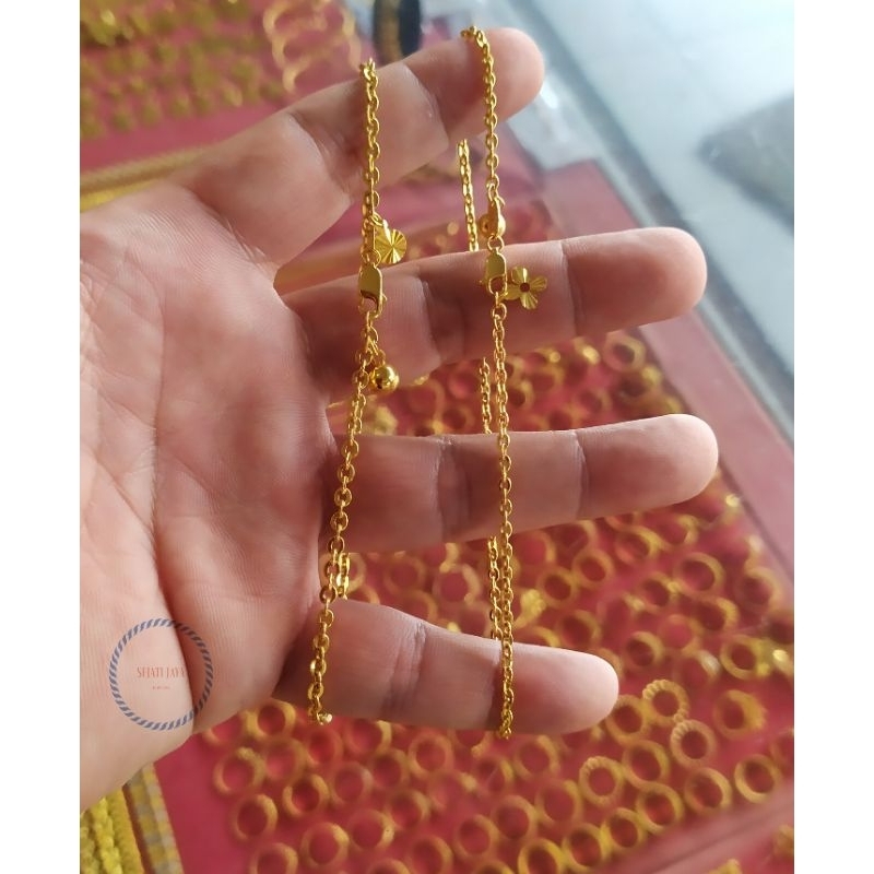 Gelang kaki fancy variasi daun & bola  emas kadar 375