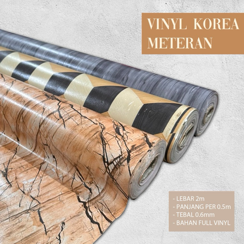 Karpet Lantai Vinyl Korea Meteran Kayu Marmer