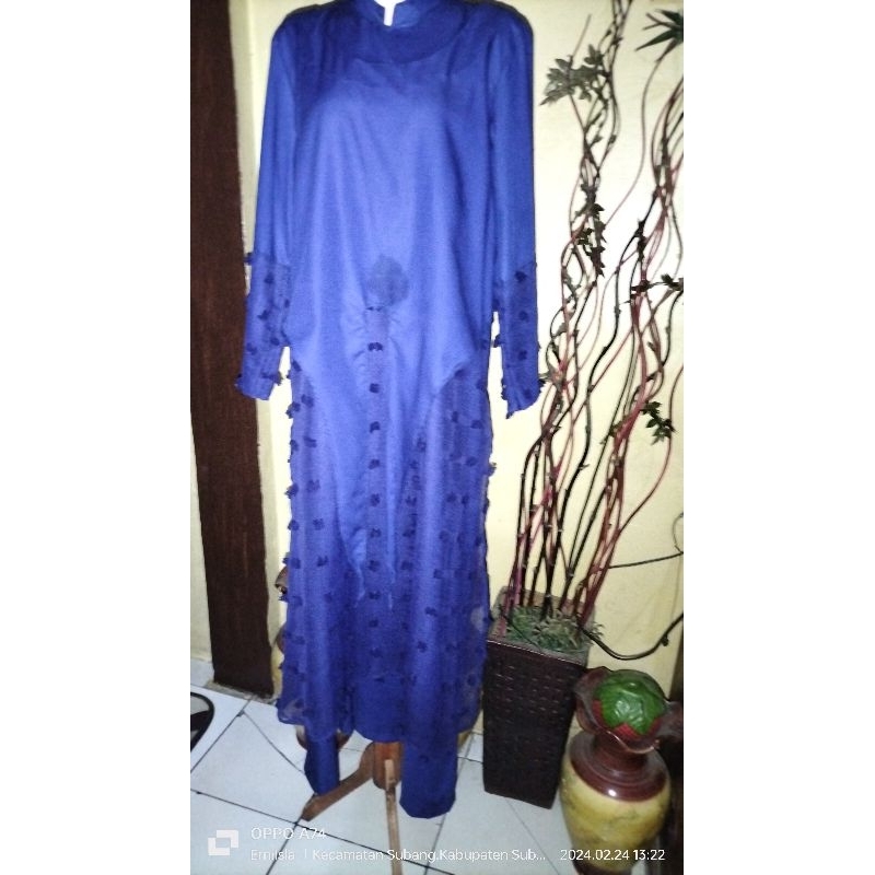 gamis polos kombinasi kain Rubiah warna navy, P❤️