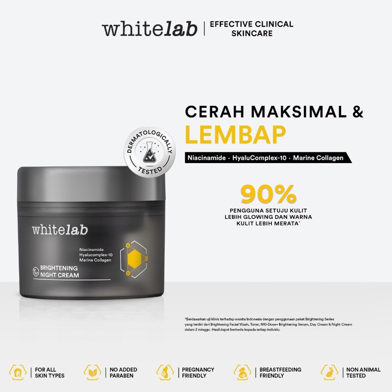 Whitelab brightening night cream krim malam pemutih wajah glowing flek pria kusam bekas jerawat