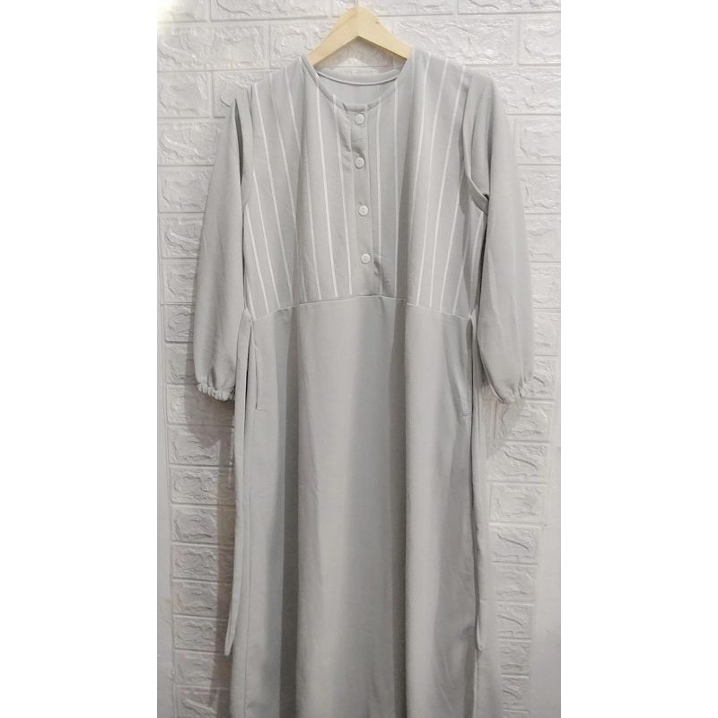 Gamis Premium Safie Kombinasi Garis Garis dan Polos Hijau Sage Gamis Premium