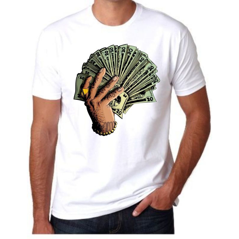 Kaos Lengan Pendek Premium Gambar Pengang Dolar / Kaos Premium DTF/ Kaos Orang Kaya Dolar