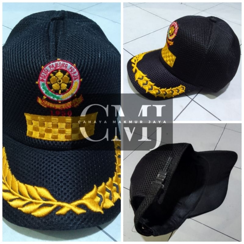 Topi Satpol PP padi kapas kuning hitam pol pp