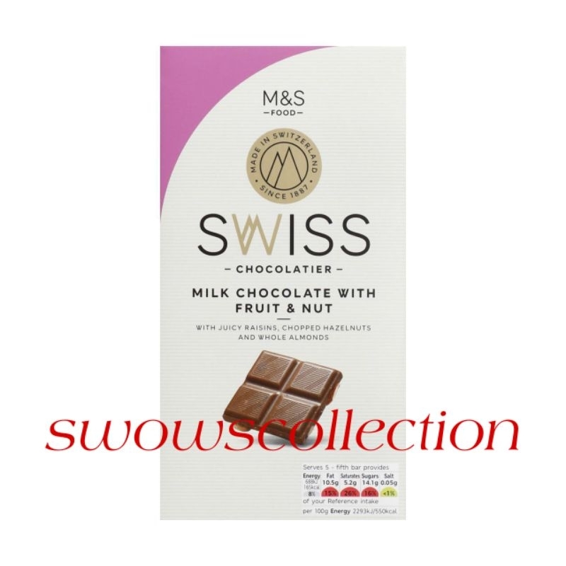 

M&S MARK MARKS & AND SPENCER SWISS CHOCOLATIER MILK CHOCOLATE FRUIT NUT COKLAT COKELAT SUSU BUAH KACANG