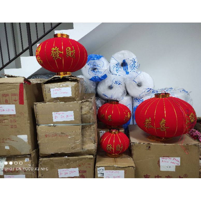 

el terbaru lampion imlek bahan bludru 46 cm diameter tanpa lampu satuan AJL