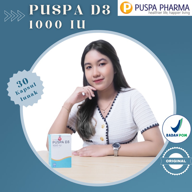 Puspa D3 1000 - Vitamin D3 1000 IU - isi 30 soft capsule - Untuk Menjaga kesehatan Tulang - BPOM No.