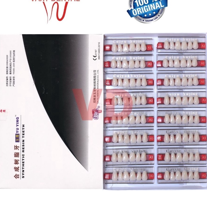KI3 Gigi Caiyu Depan Atas 1 BoxKotakDus isi 16 Papan Gigi Palsu Merk Caiyu Yuying Cayu Anterior Uppe