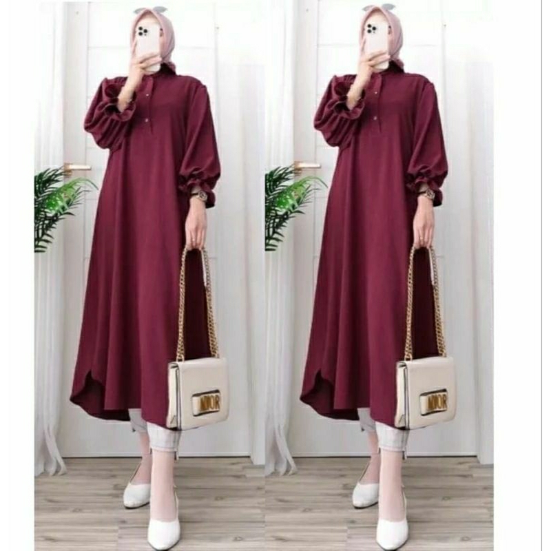 AZZARIN LONG TUNIK CRINGKEL AIRFLOW TUNIK KANCING POLOS BUSUI FRIENDLY