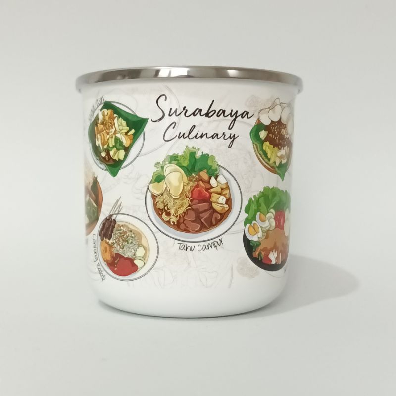 Gelas Mug Enamel gambar makanan Surabaya kuliner oleh-oleh unik
