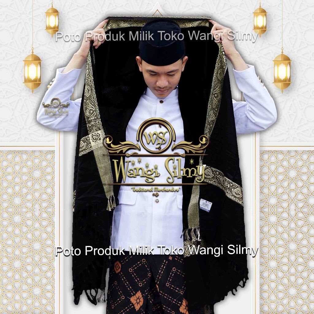 RB Sorban Kashmiri Asli India Hitam Garis Emas - Sorban Hitam - Sorban Kashmiri Hitam - Sorban