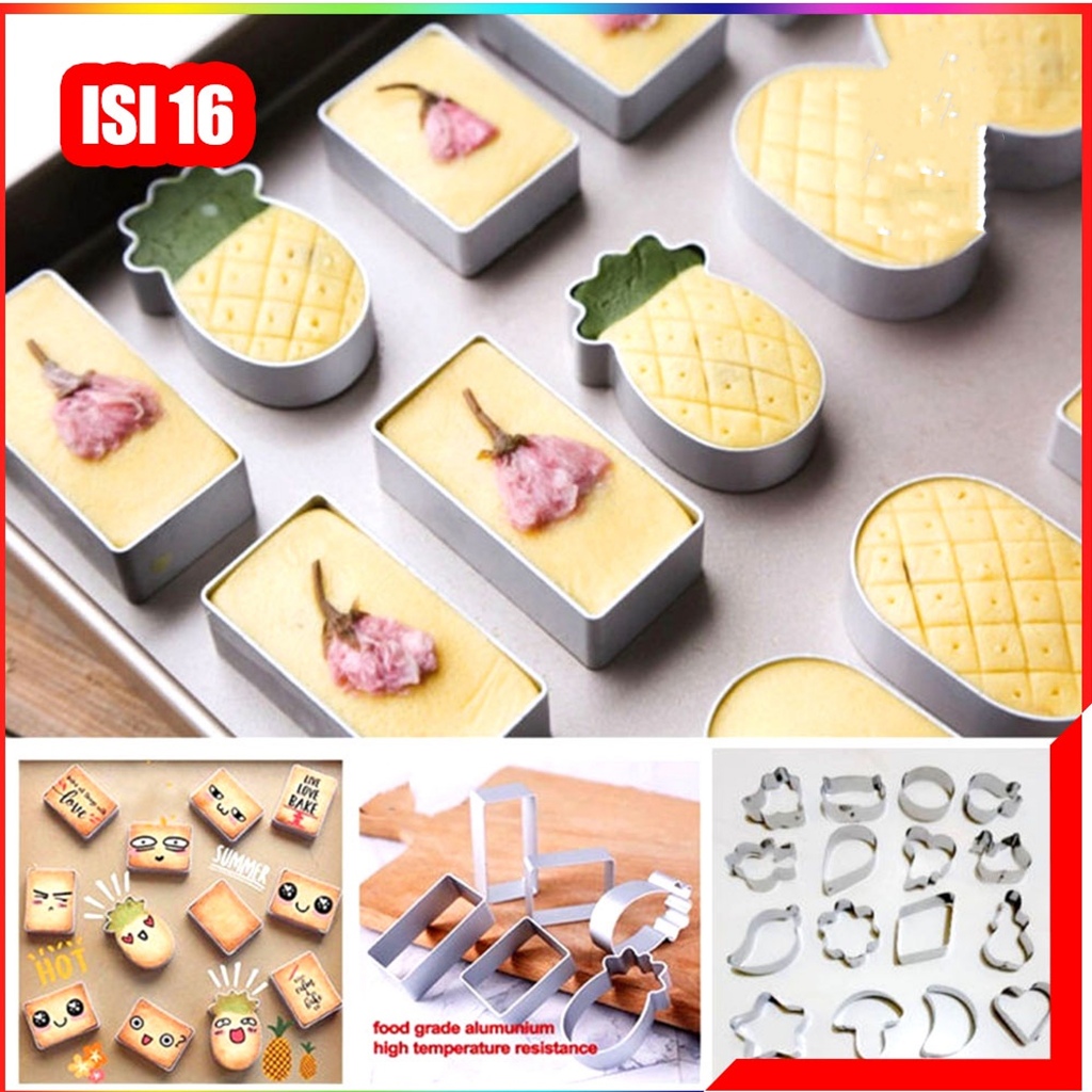 IDEKU  1 Set Isi 16 Pcs Cetakan Kue Kering / Cetakan Kue Kacang Cookie Cutter Kue Kering Karakter Pr