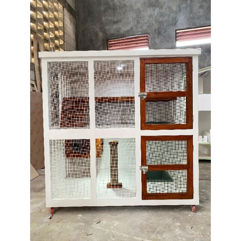 Kandang hewan kayu rumah kucing kelinci gabung tingkat dua custom berkualitas