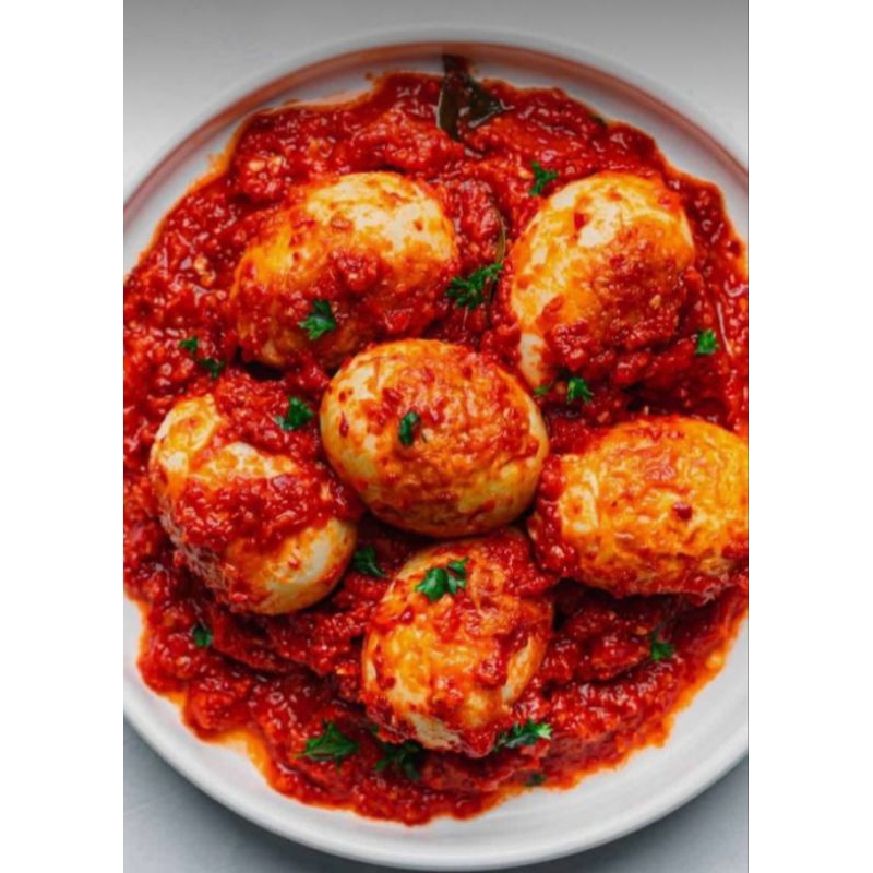 

TELUR BALADO ISI 4 BUTIR TELUR AYAM PEDAS NIKMAT BERKUALITAS TERJAMIN