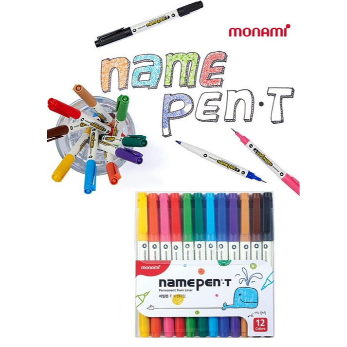 

Monami Name Pen.T - Double Head Signature Pen Permanent Marker Spidol - Set 12 Color