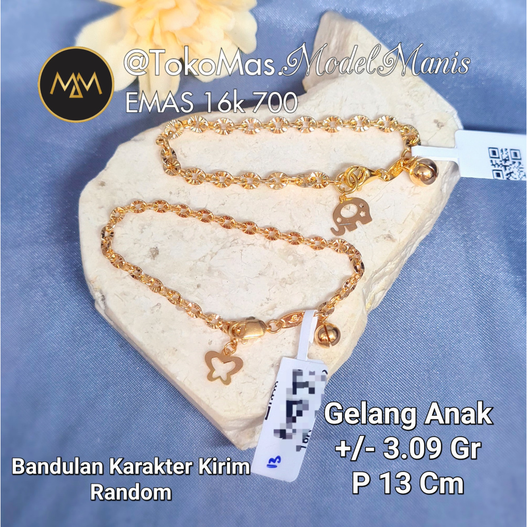 Gelang anak nori ukir emas kuning 700 kadar 16k