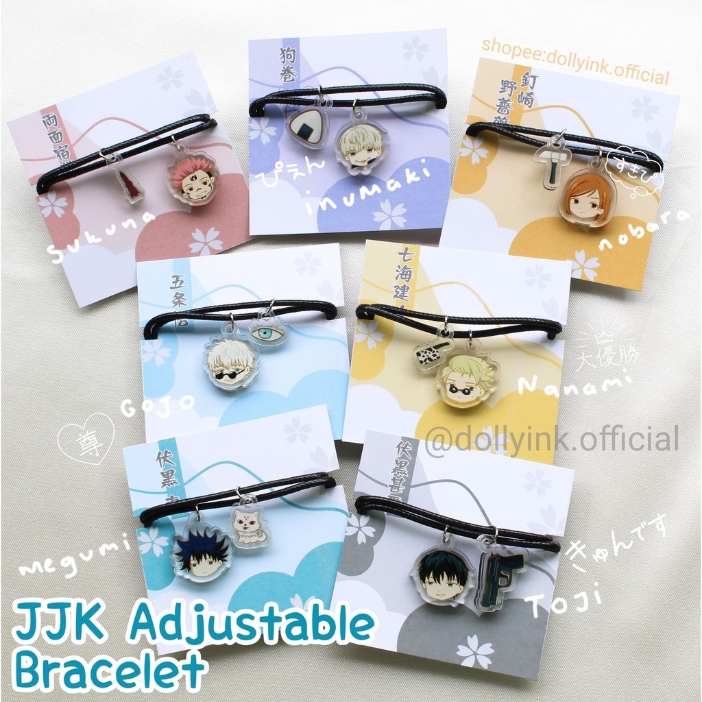 [Shopee INTL]Jujutsu Kaisen Black Adjustable bracelet by dollyink/JJK Bracelet/gelang Jujutsu Kaisen