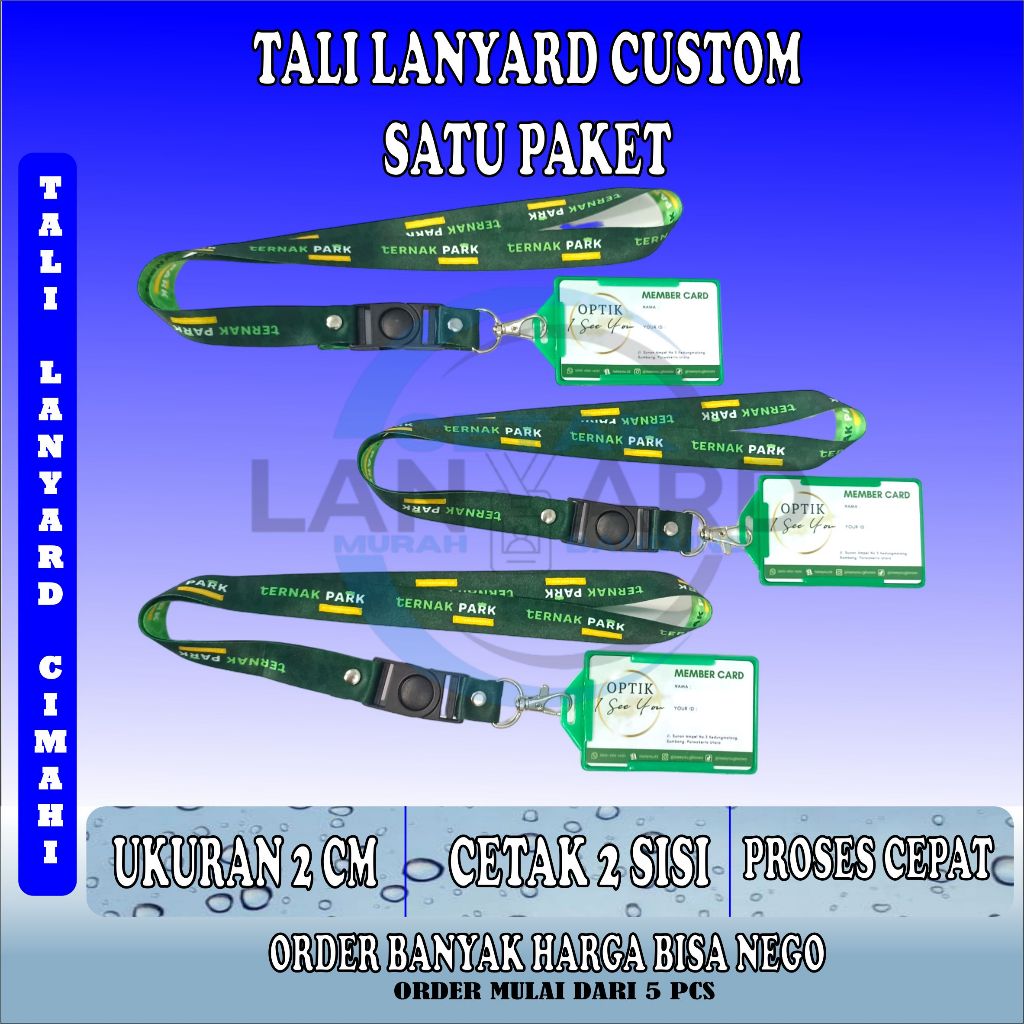 

SATU SET ID CARD LANYARD 2 SISI UKURAN 2 CM DAN 1,5 CM DENGAN FRAME CASE STANDAR/GANTUNGAN ID CARD