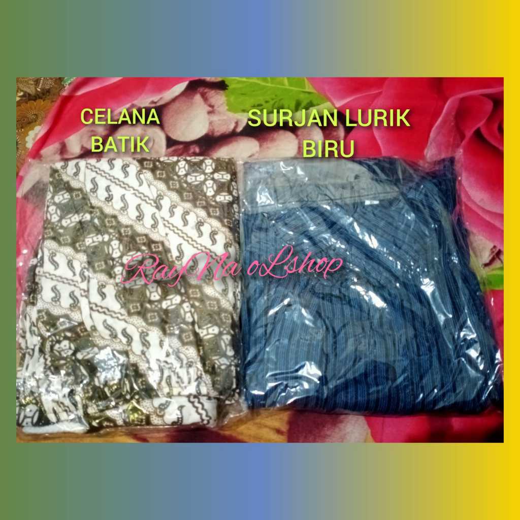 SETELAN BAJU LURIK TRADISIONAL ADAT JAWA PRIA / LAKI | SURJAN LURIK BIRU + CELANA BATIK | PAKAIAN LU