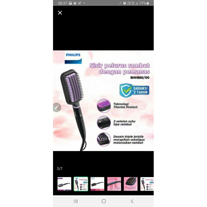 PHILIPS Hair Straightner Brush BHH880 Garansi Resmi