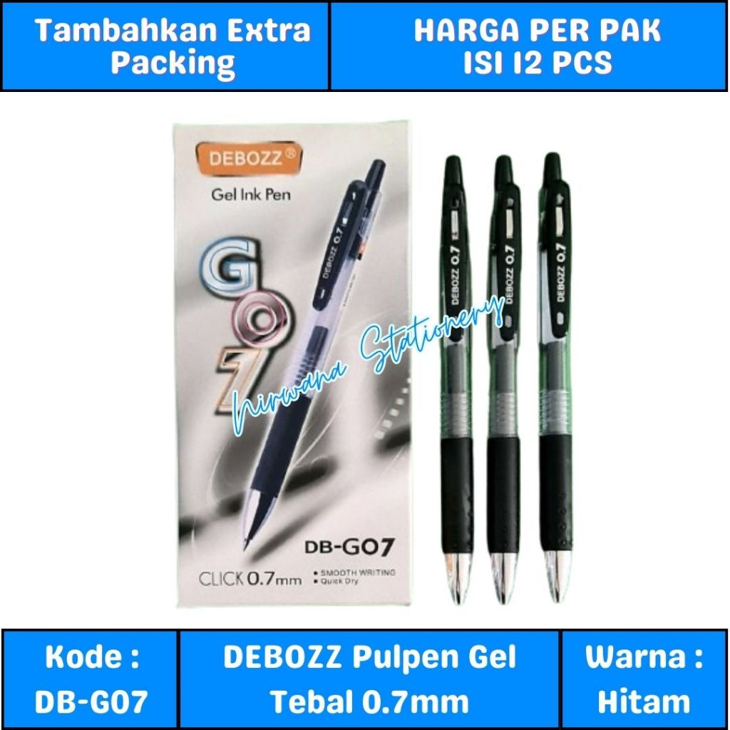 

(12 Pcs) Debozz Pulpen Gel / Gel Pen 0.7mm Hitam DB-G07