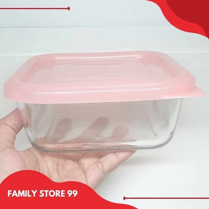 Mangkuk Kaca Tutup Plastik Tebal Model Kotak/Mpasi aman dikukus