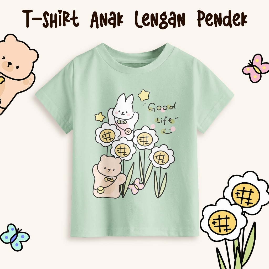 Kaos Atasan Anak Unisex Lengan Pendek Laki Laki Perempuan Warna Mint
