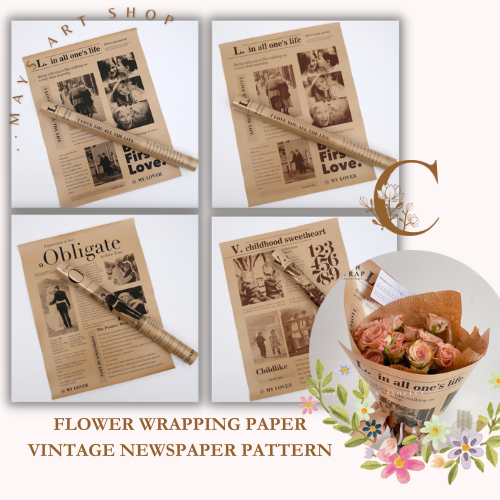 

[Ecer] Vintage Craft Wrapping Paper - Kertas Buket Bunga - Flower Wrap Corak Koran Newspaper Pattern - Gift Cellophane Hampers Flower Bouquet Money Bucket Florist Waterproof Korean Style Bungkus Kado