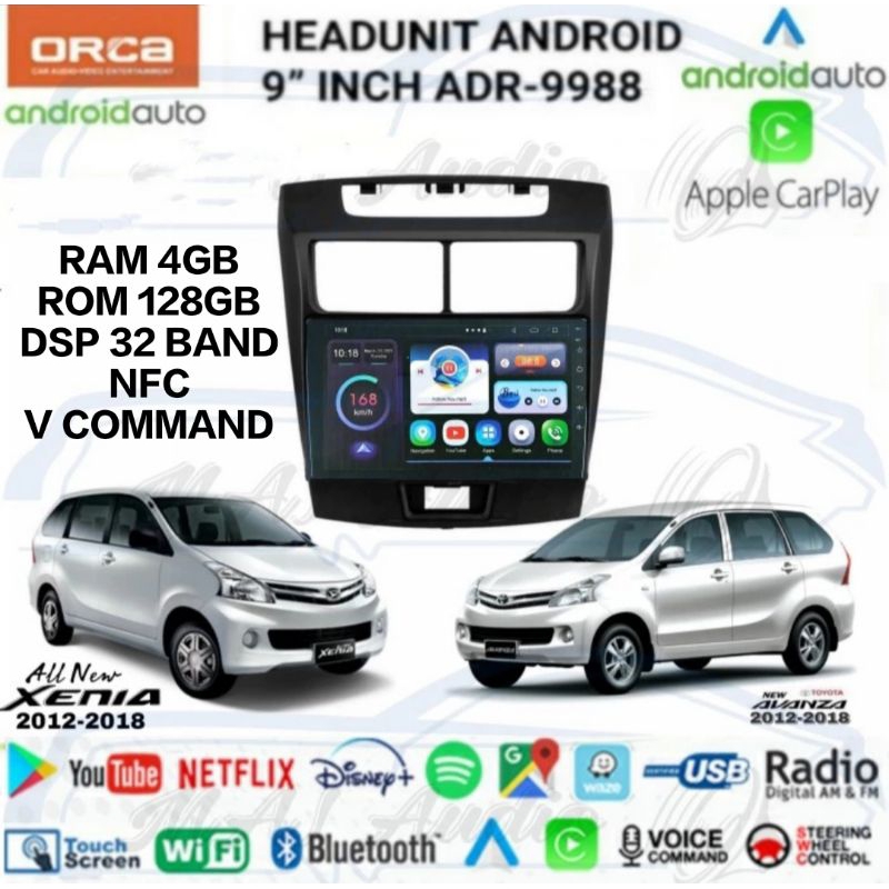 HEAD UNIT TAPE TV MOBIL ANDROID ORCA FOR NEW AVANZA XENIA 2012-2018 RAM 4GB/128GB LAYAR 9 INCH