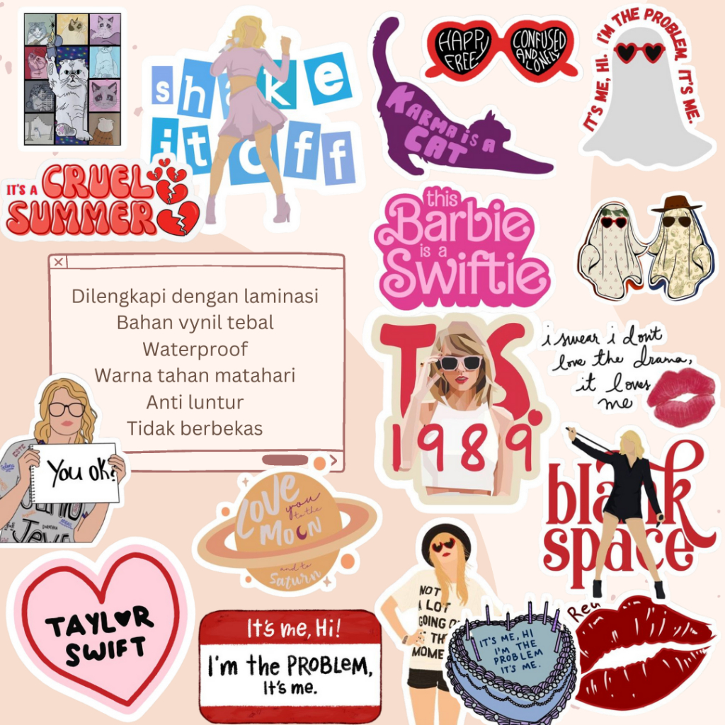 Stiker Satuan Taylor Swift  Swiftie Motivasi Waterproof Sticker Ecer Lucu Aesthetic Hiasan Laptop Bo