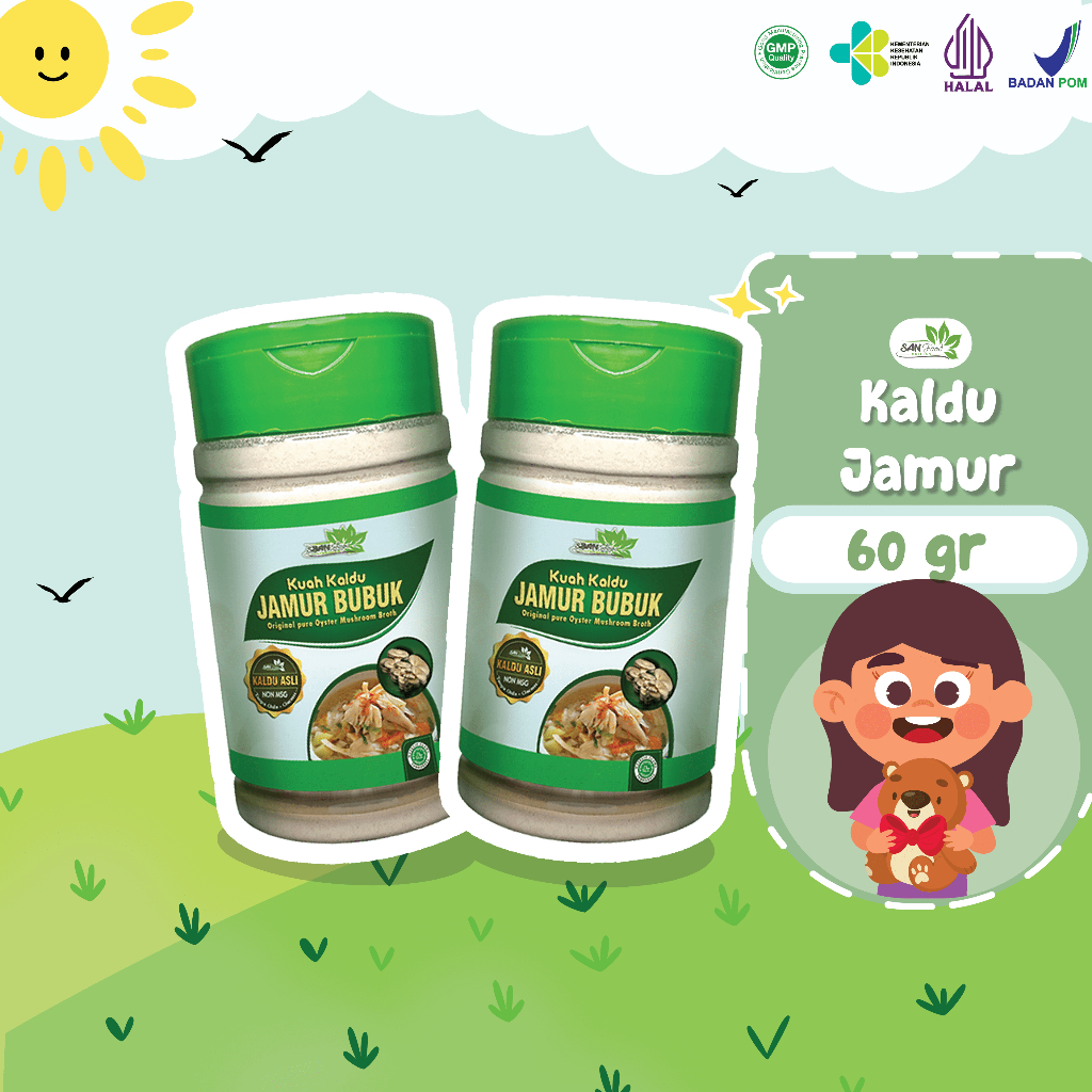 

SANFOOD BRILIAN Kuah Kaldu Jamur Penyedap Rasa Bumbu Kaldu Non MSG pengawet & gulgar kemasan 60gr