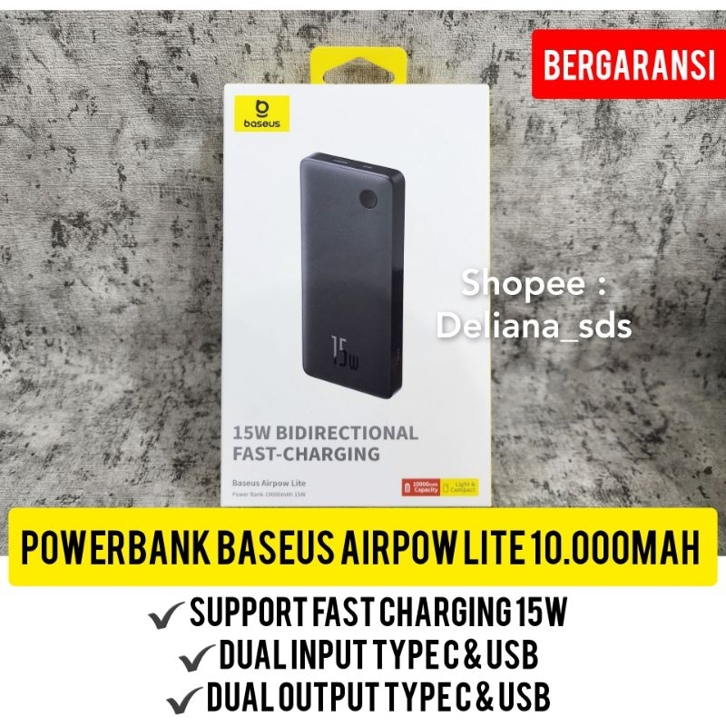 Powerbank Baseus Airpow Lite 10.000mah Fast Charging 15W Garansi Resmi 1 Tahun Powerbank Baseus 10.0