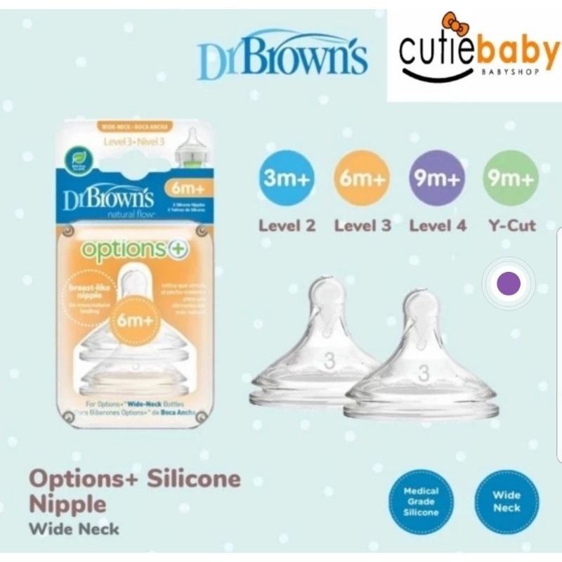 DR BROWNS SILICONE WIDE NECK OPTIONS + NIPPLE DOT BOTOL SUSU  ( 2 PACK )