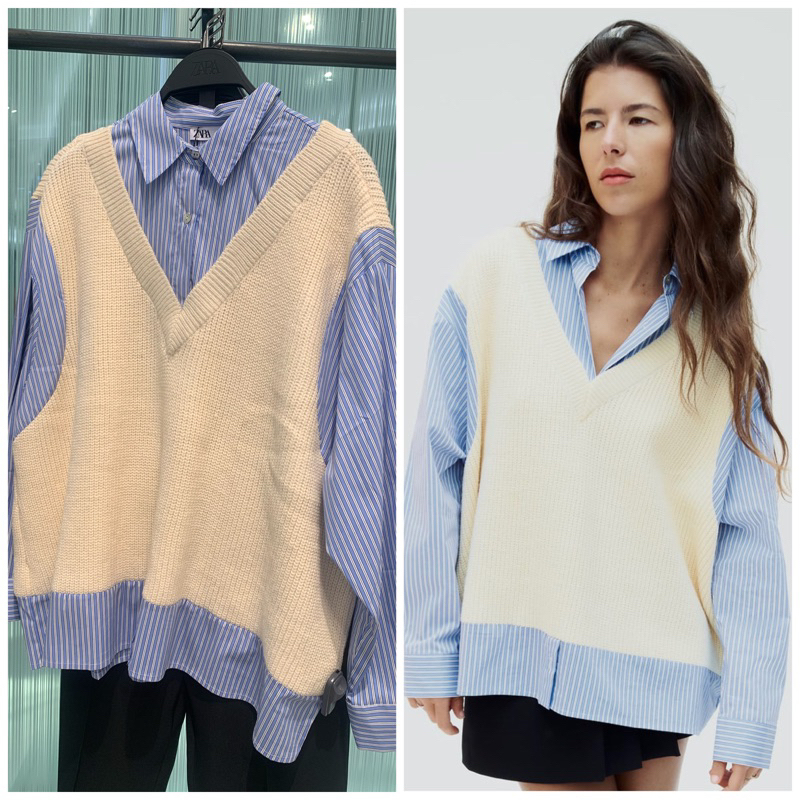 zara atasan kombinasi struktur vest dan blazer 2 warna kemeja vest leopart tweet original store Free