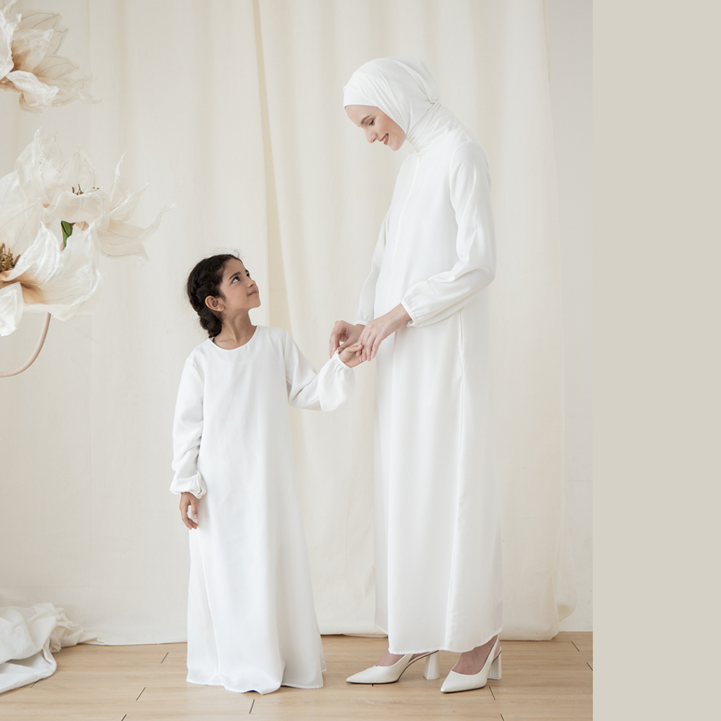 Sada Kids by Aska Label - Gamis anak wanita basic polos warna putih dan abu tua