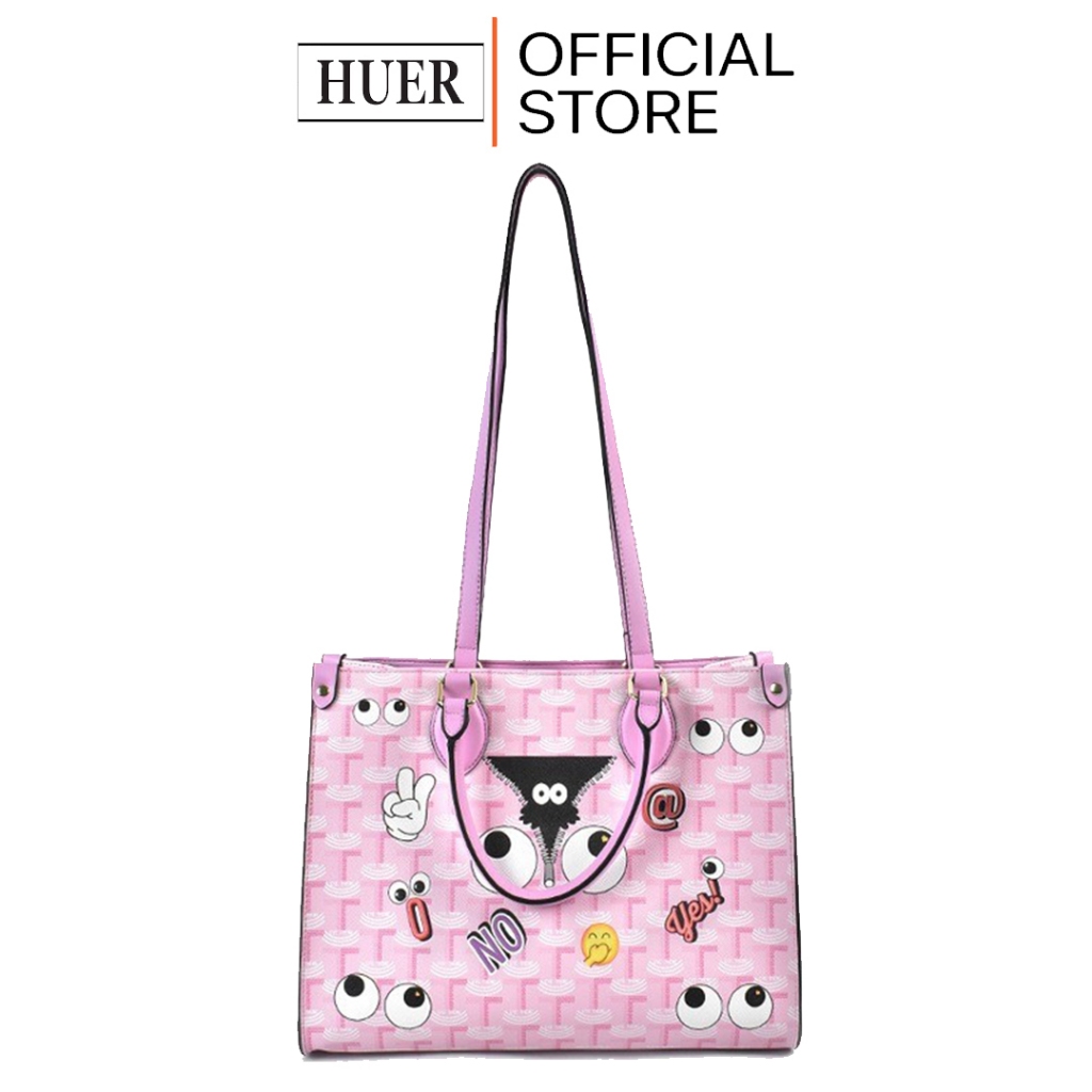 HUER ~ Tas Wanita Meurely Eye Theme Printed Tote Bag 9454-358Pink