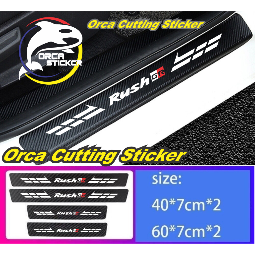 stiker mobil RUSH GR carbon 3d pelindung pijakan pintu mobilTOYOTA RUSH GR sticker Sillplate karbon 