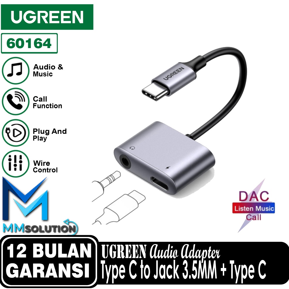 UGREEN Audio Adapter Converter Splitter Type C to Type C  Jack 35mm