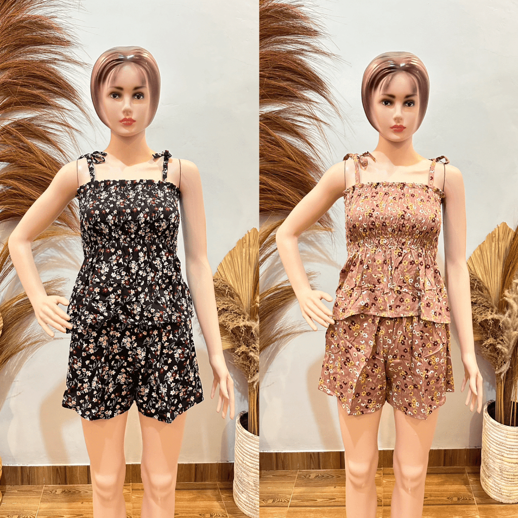 Setalan Tank Top Kerut Pendek