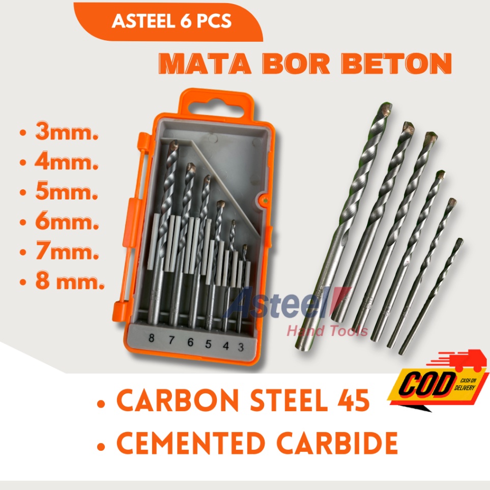 ART R32T Mata Bor Beton Set 6pcs Asteel Mata Bor Beton Cemented Carbide  Mata Bor Tembok Beton Set  