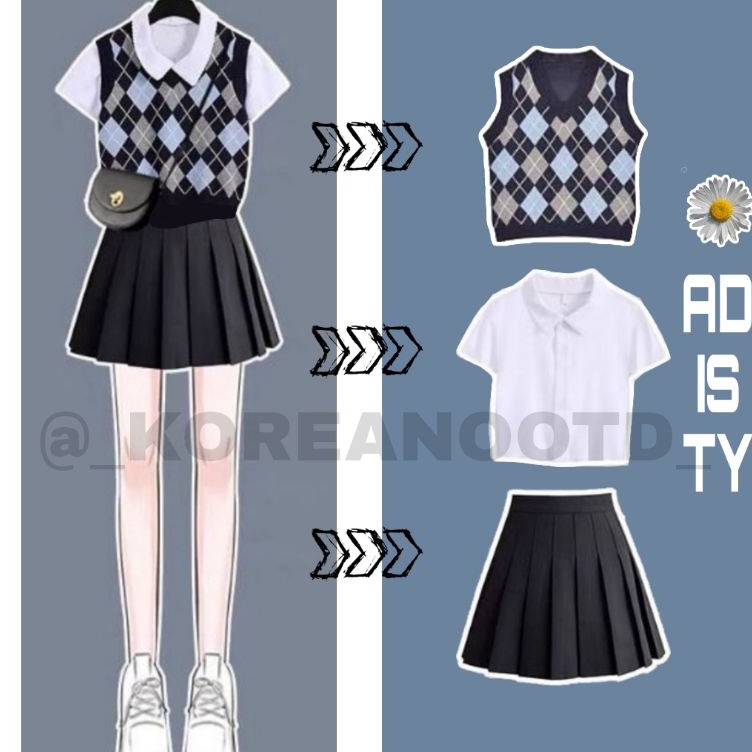 Promo Laris  One Set Outfit Korea wanita Outfit ulzzang Ootd Korea wanita Korean style polo shirt se